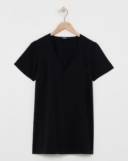 Black V Neck Short Sleeve Boxy Blouse