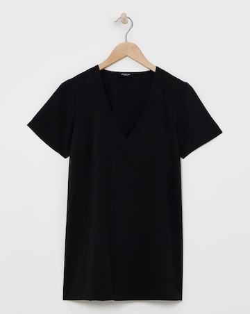 Black V Neck Short Sleeve Boxy Blouse
