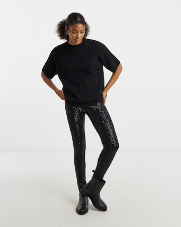 Black Stretch Sequin Pull On Skinny Trousers