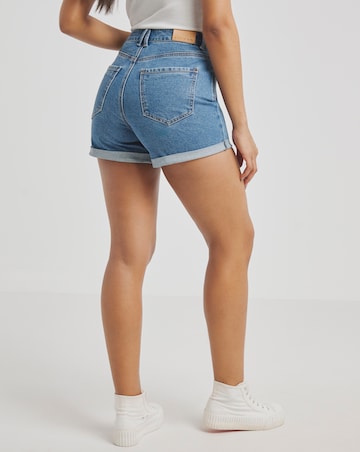 Simply Be Mid Blue Roll Hem Mom Shorts