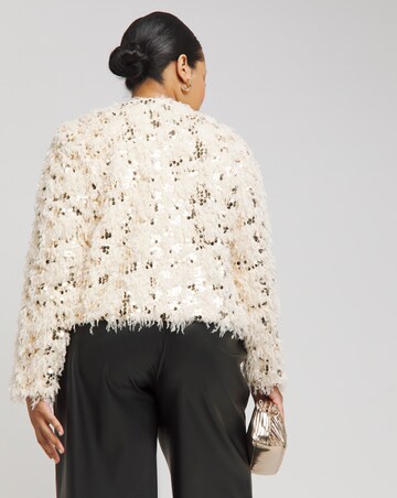 Joanna Hope Faux Feather Sequin Jacket