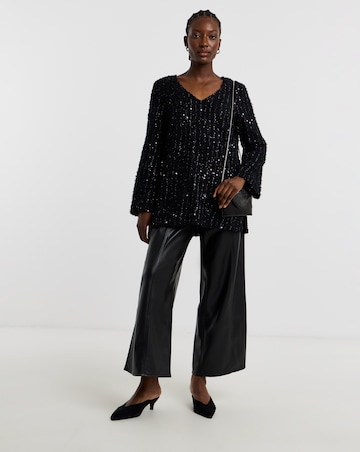 Fluffy Sequin V-Neck Longline Top