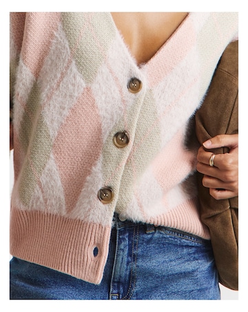 Simply Be Pink Fluffy Argyle Boyfriend Cardigan