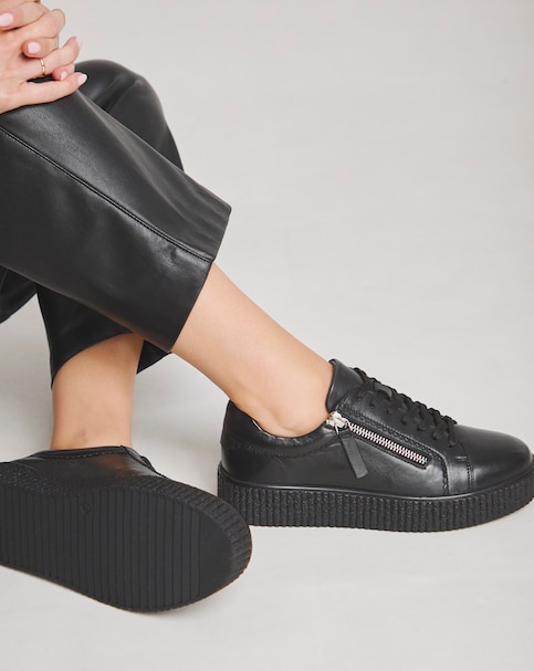 Quincy Side Zip Leather Trainer - Wide Fit (E)
