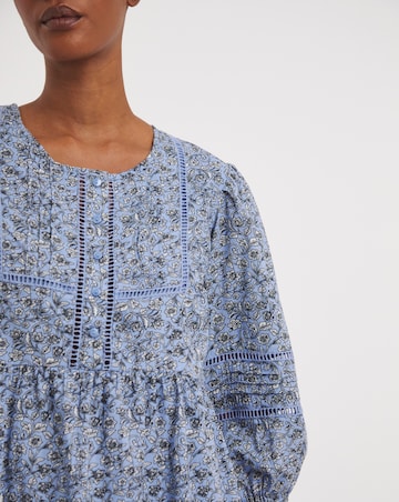Anise Floral Print Ladder Trim Trapeze Dress