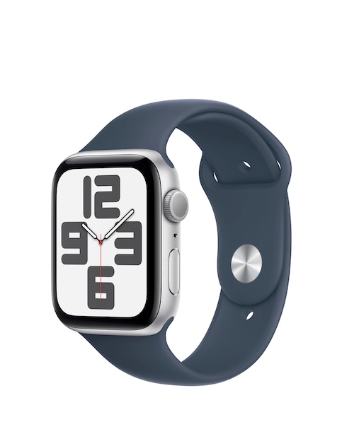 Apple Watch SE GPS 44mm Silver Aluminium Case, Storm Blue Sport Band - M/L