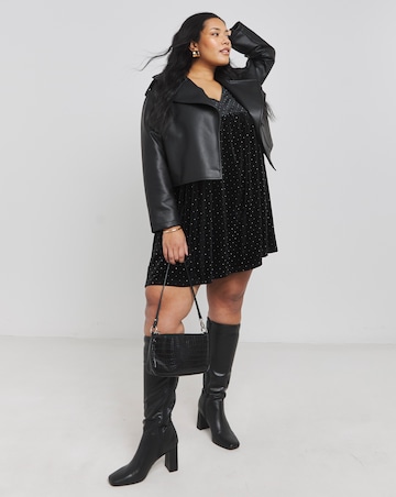 Black Velour Hotfix Smock Dress