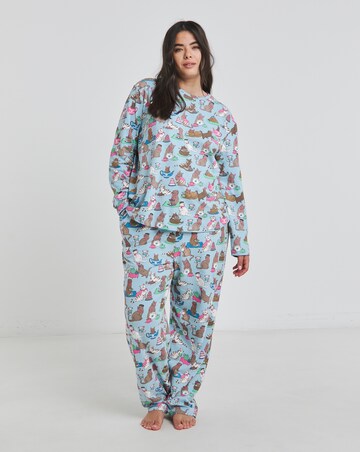 Chelsea Peers Jersey Cats Tea Party Print Crew Pyjama Set