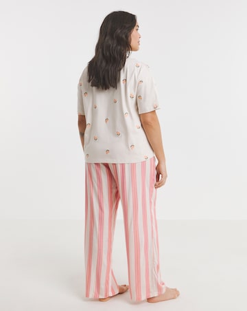 Fruit Embroidery Detail Top And Stripe Print Pyjama Set