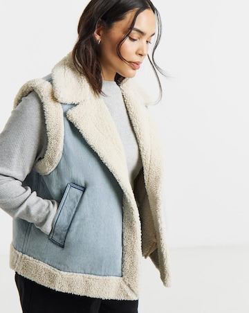 Light Wash Borg Lined Denim Gilet