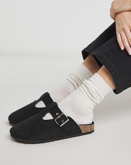 Valetta Buckle Closed Toe Cut Out Mules - Extra Wide Fit (EEE)