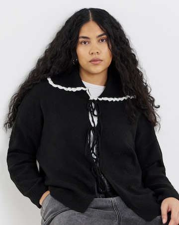 Simply Be Snug Black Tie Front Collar Cardigan