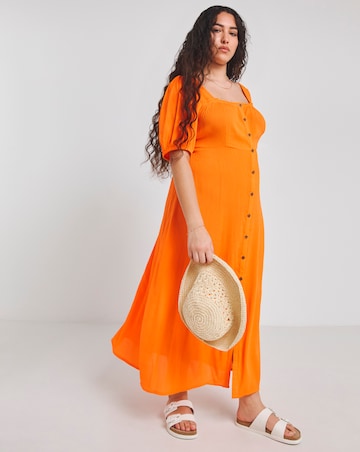 Simply Be Orange Crinkle Button Through Midi Dress