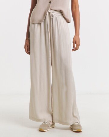 Stone Tie Waist Crinkle Wide Leg Trousers