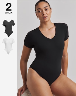 MAGISCULPT Light Control (2 Pack) Smoothing V-Neck T-Shirt Bodysuits Black/White