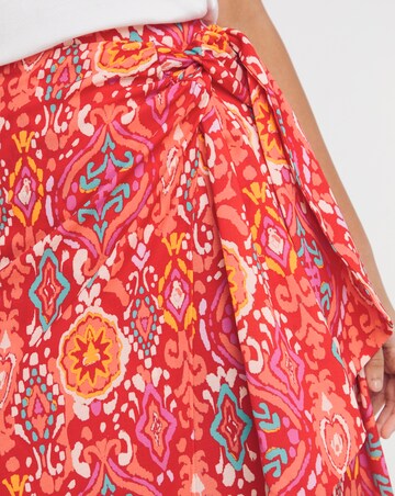 Coral Printed Fixed Wrap Skirt