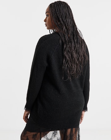 Black Lace Trim V Neck Tunic