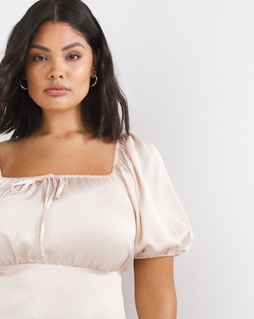 Blush Pink Puff Sleeve Milkmaid Satin Blouse