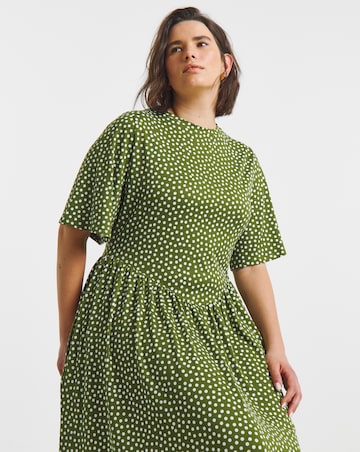 Green Spot Print Supersoft Midi Dress