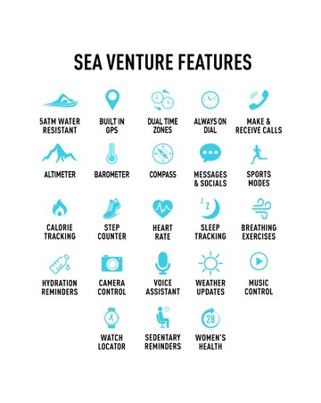 Reflex Active Venture AMOLED 50m Swim GPS Silicone Strap Smart Watch - Blue