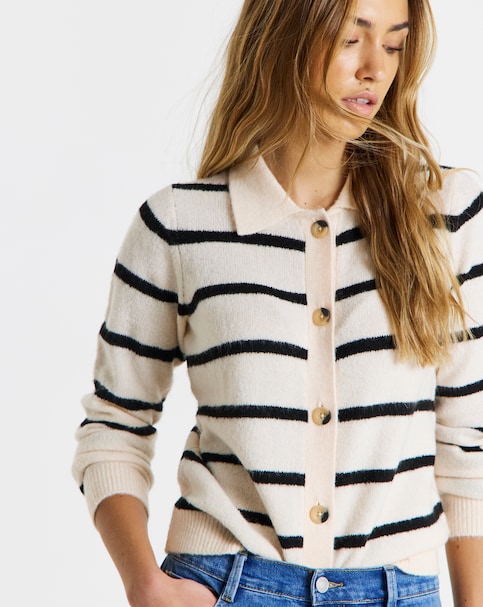 Simply Be Stripe Button Through Collar Cardigan