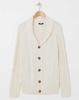 Ecru Cable Knit Shawl Neck Cardigan
