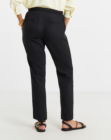 Simply Be Black Tie Waist Linen Mix Tapered Trousers