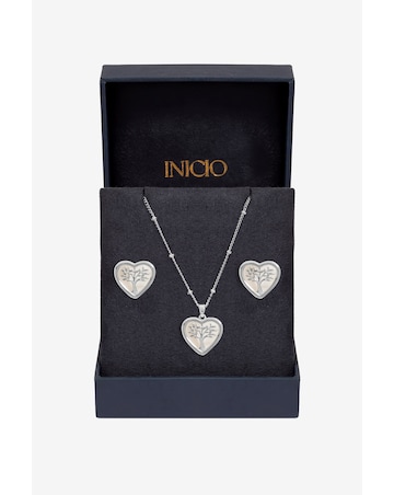 Inicio Sterling Silver Plated Mother of Pearl Tree Of Love Heart Set - Gift Box