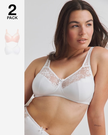 Pretty Secrets (2 Pack) Cotton Lace Non Wired Full Cup Bras (B-G) Blush/White