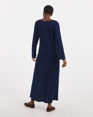V Neck Long Sleeve Ruched Rib Dress