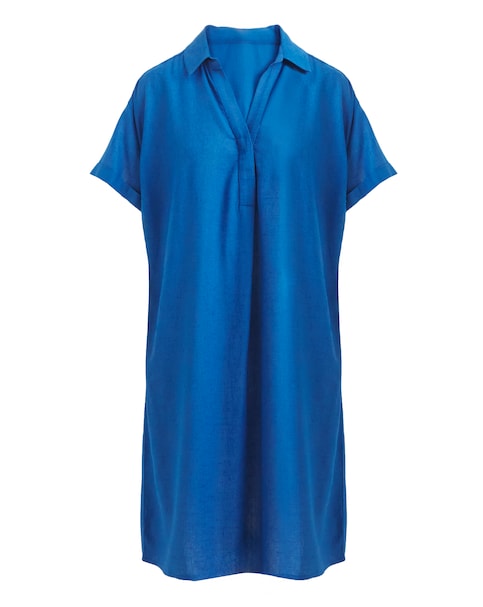 Linen Mix Collared Tunic Dress