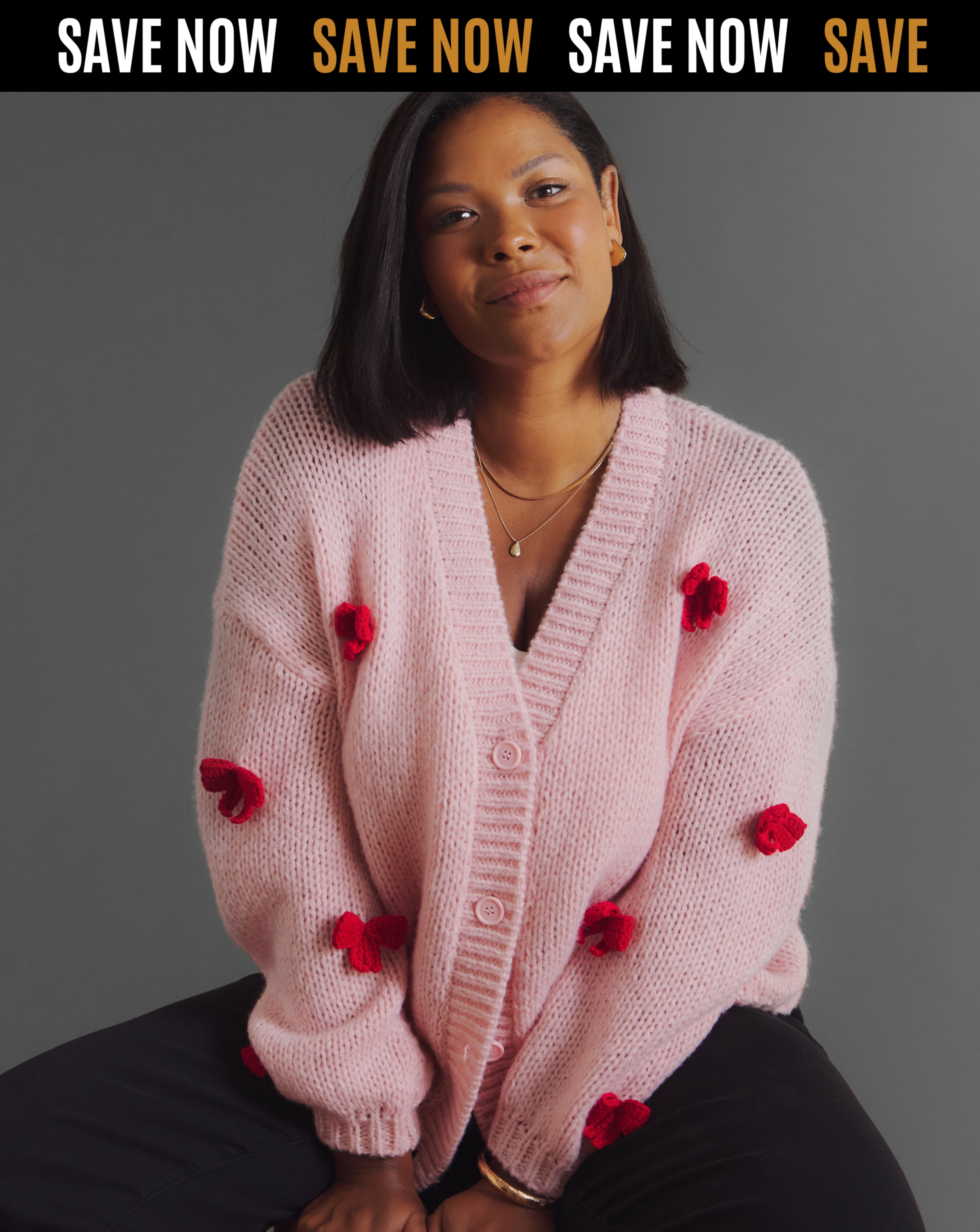 Woman in pink knitwear