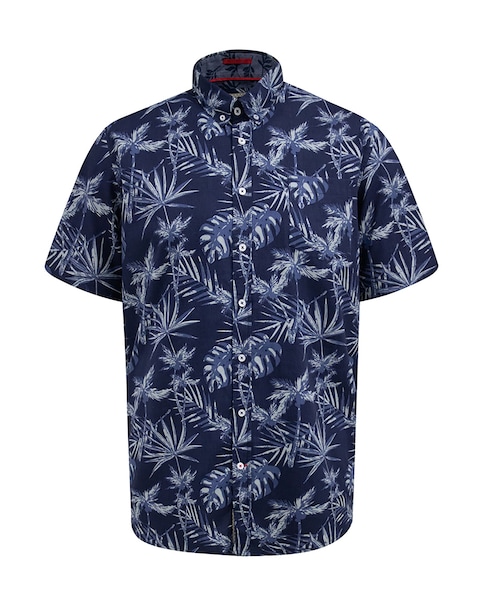 D555 Big And Tall Truro Hawaiian Ao Print S/S Button Down Collar Shirt - Navy