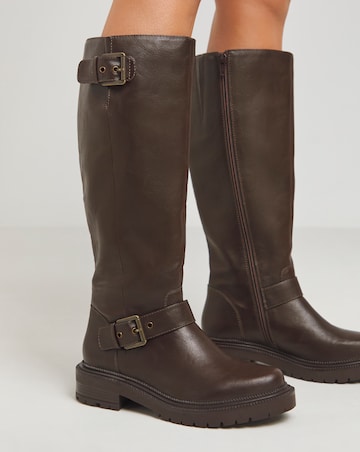 Eden Buckle Detail Knee High Boots - Extra Wide Fit (EEE) & Curvy Calf