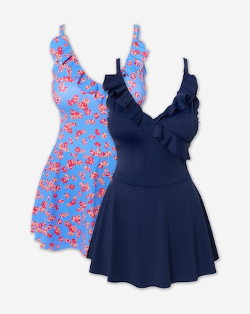 Simply Be Value 2 Pack Wrapover Ruffle Swimdresses