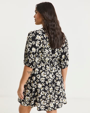 Simply Be Daisy Print Button Through Viscose Skater Dress