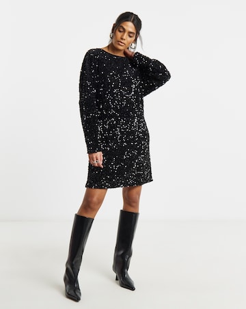 Black Velour Sequin Mini Dress