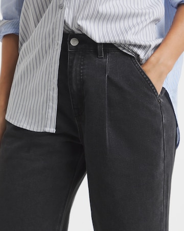 Washed Black Pleat Detail Wide Leg Jeans