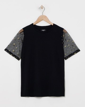 Black Mesh Gold Star Print Tee