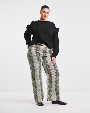 Black Snake Print Wide Leg Jeans