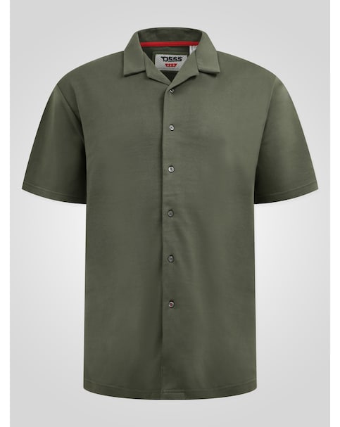 D555 Big And Tall Connor 1 Stretch Cuban Collar Resort S/S Shirt - Khaki