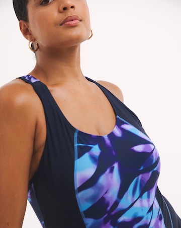 Sports Leaf Print High Neck Swimsuit