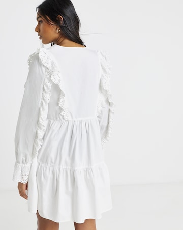 Simply Be White Cotton Broderie Frill Detail Shirt Dress