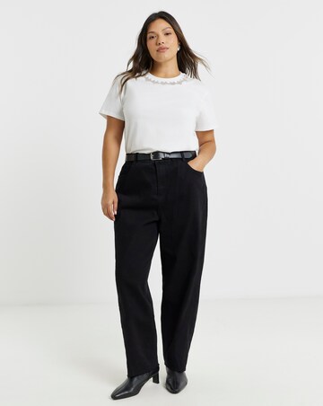 White Heart Diamante Embellished Crew Neck T-Shirt