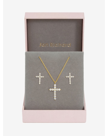 Jon Richard Gold Plated Cubic Zirconia Cross Set - Gift Box