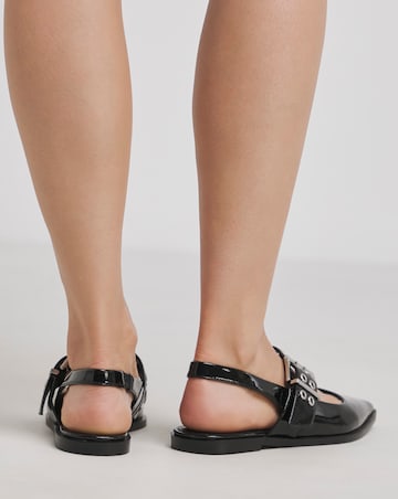 Naples Pointed Toe Hardware Mary Jane Flat Slingback Shoes - Wide Fit (E)