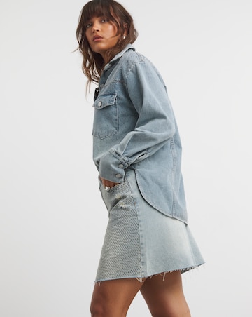 Light Wash Embellished Mini Skirt
