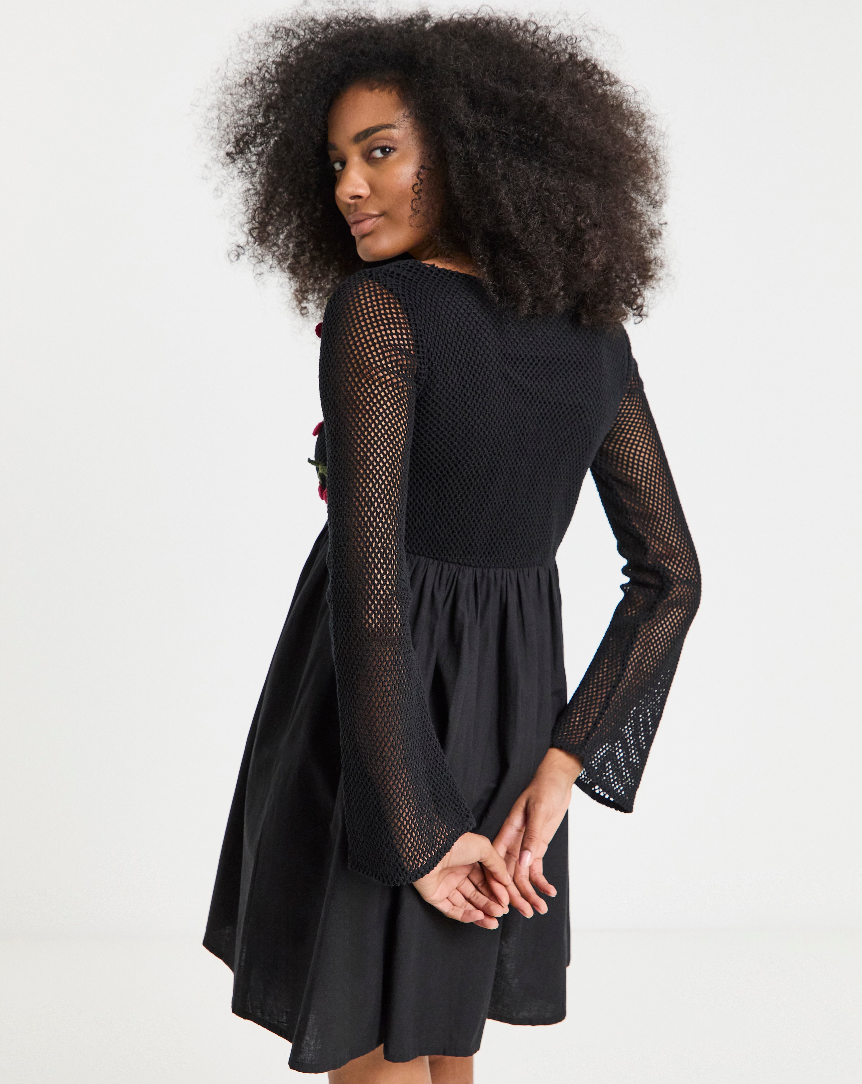 Simply Be Black Crochet Cherry Detail Skater Dress | Fashion World