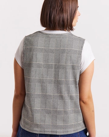Black & White Check Print Button Through Jersey Waistcoat