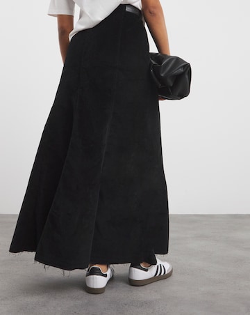 Black Cord Fit and Flare Denim Maxi Skirt